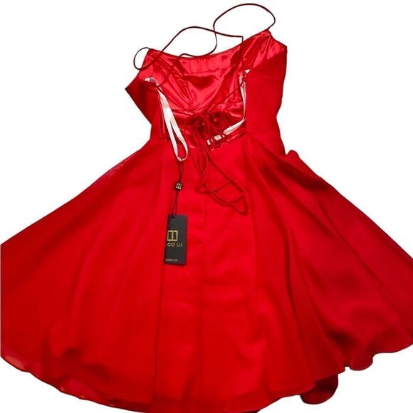 NWT Lucci Lu Women’s Teens RED Mini Chiffon Spaghetti Strap Dress - Size 000 - Picture 11 of 11